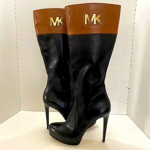 Michael Kors Hayley Black Boots Knee High MK Platform Size 9